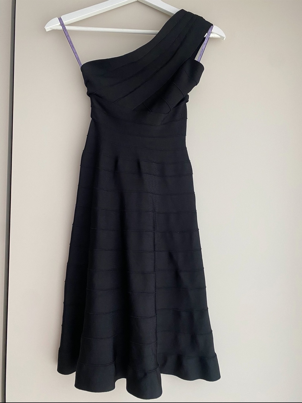 Herve Leger Black One-Shoulder Bandage Midi Dress